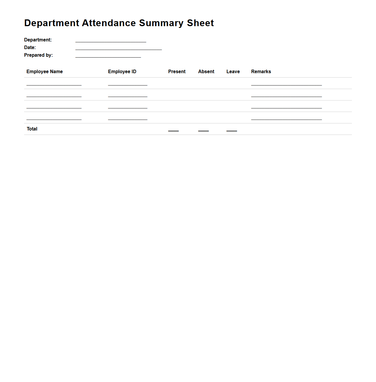 Department Attendance Summary Sheet