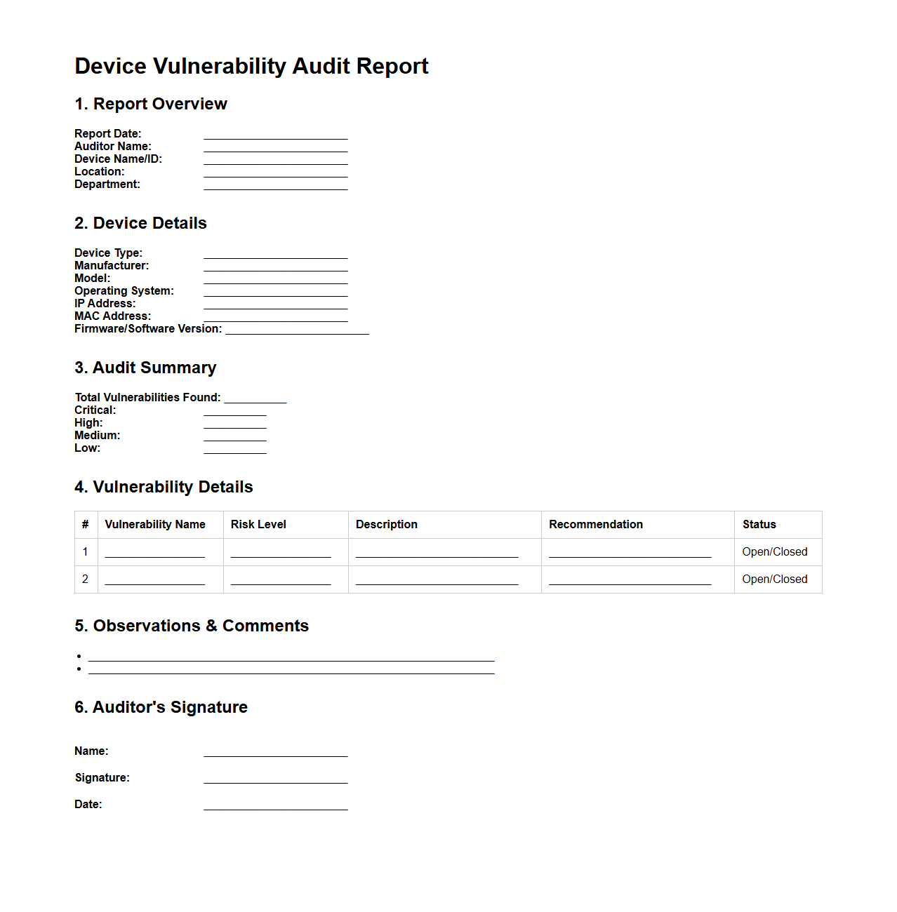 Device Vulnerability Audit Report Format