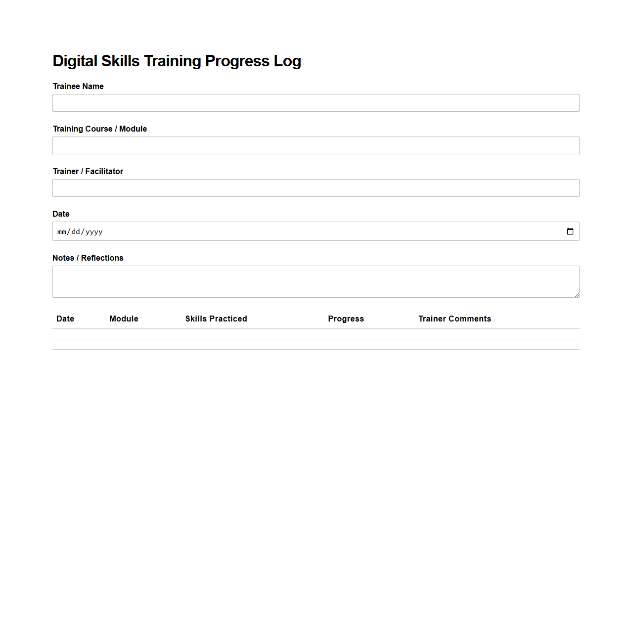 Digital Skills Training Progress Log