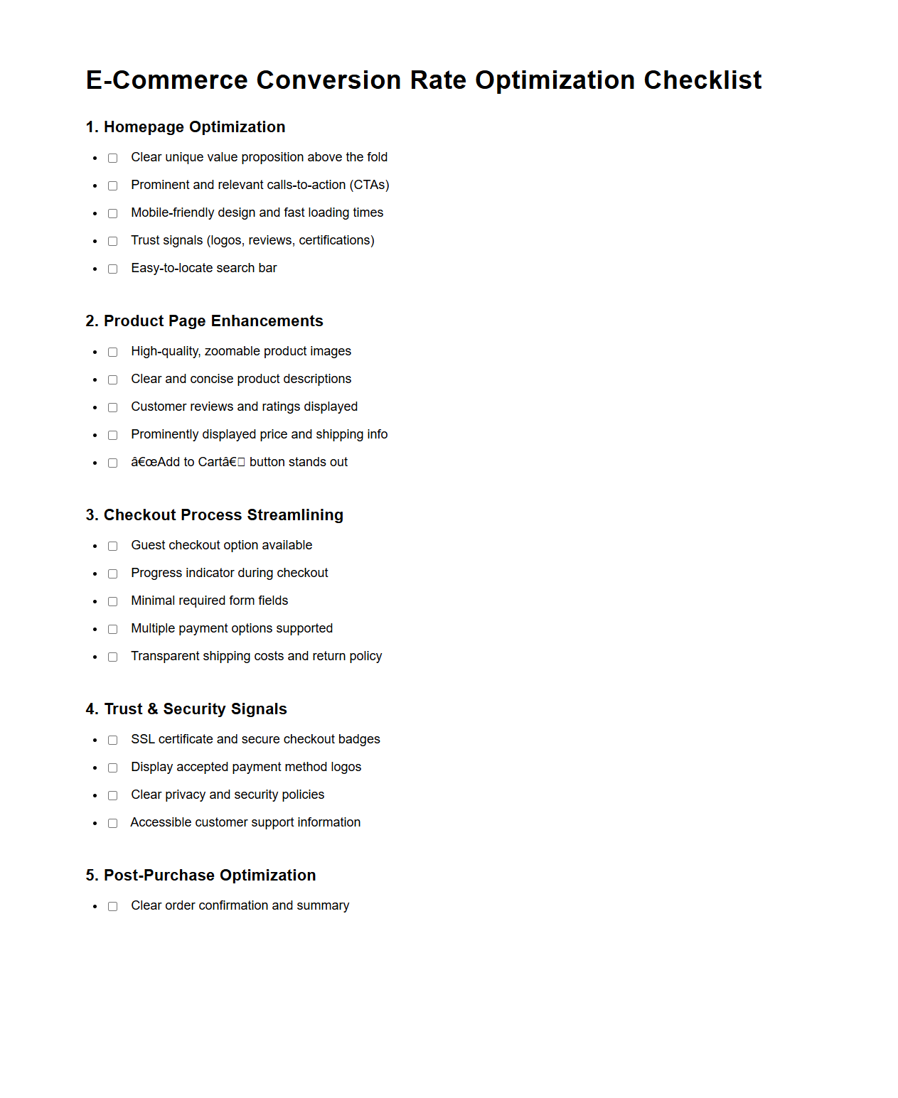 E-Commerce Conversion Rate Optimization Checklist