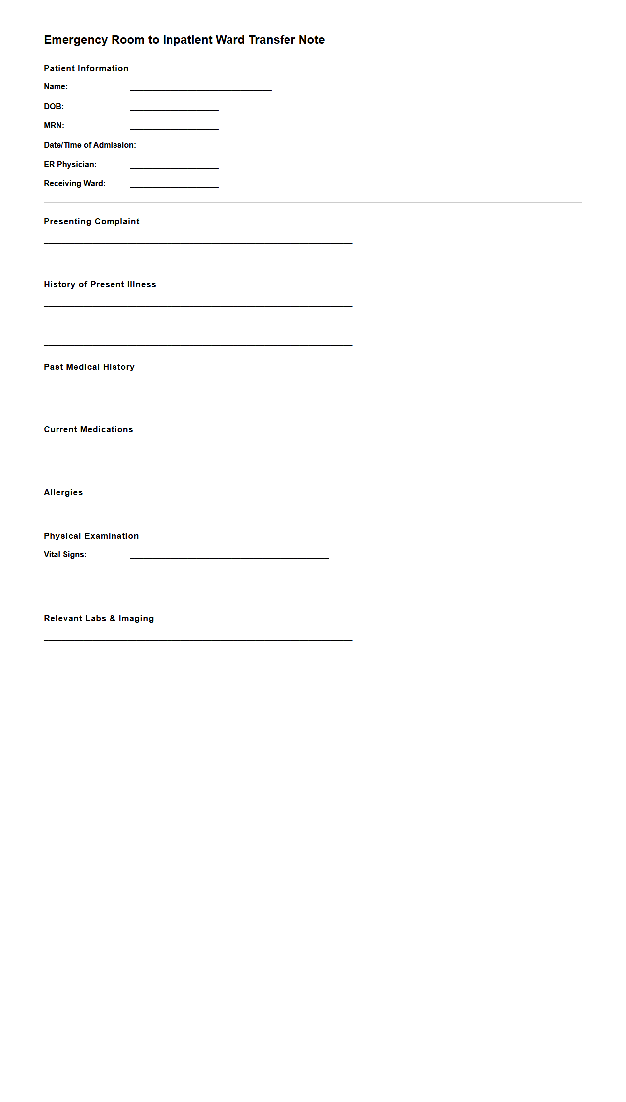 Emergency Room to Inpatient Ward Transfer Note