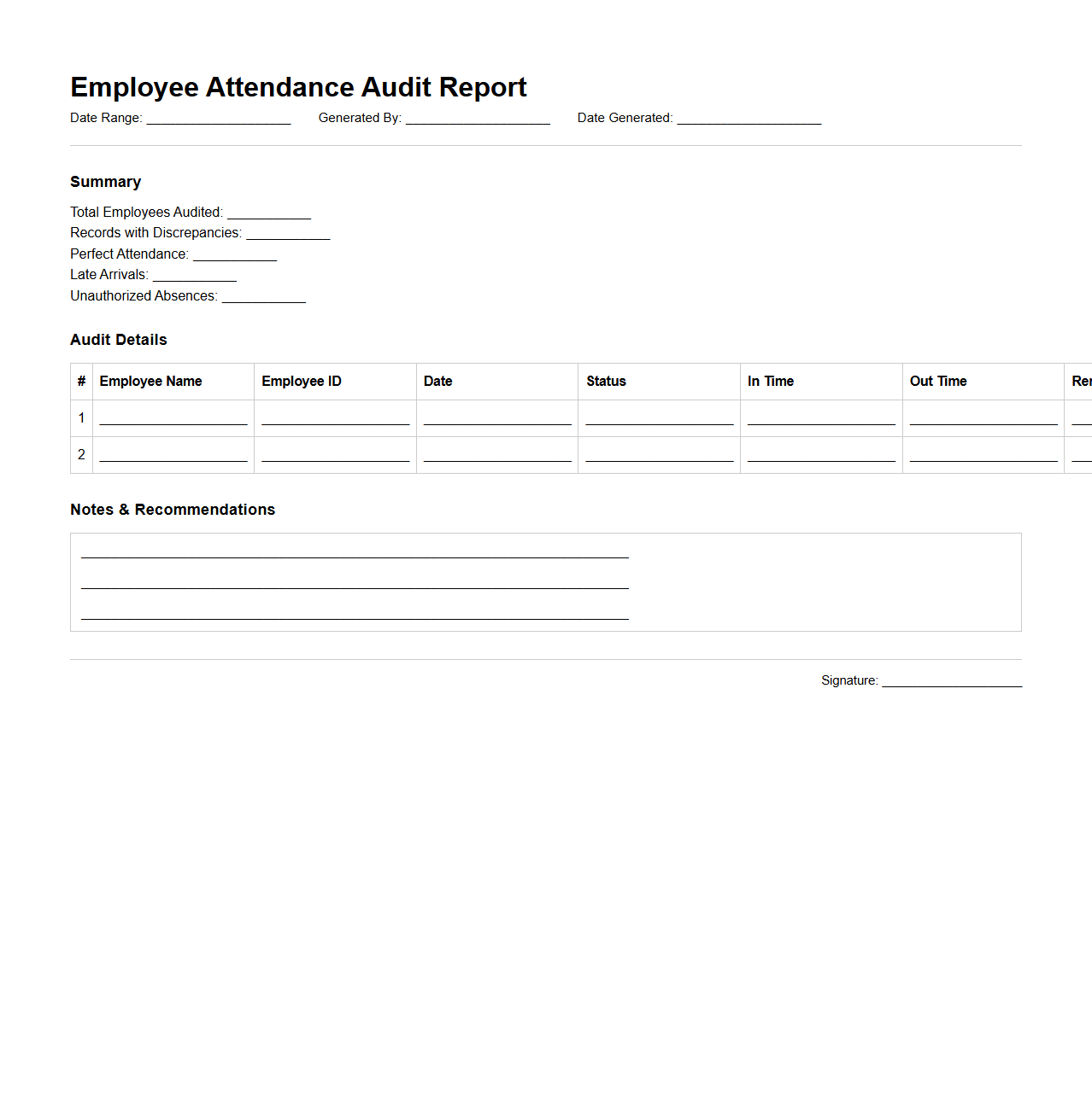 Employee Attendance Audit Report Layout