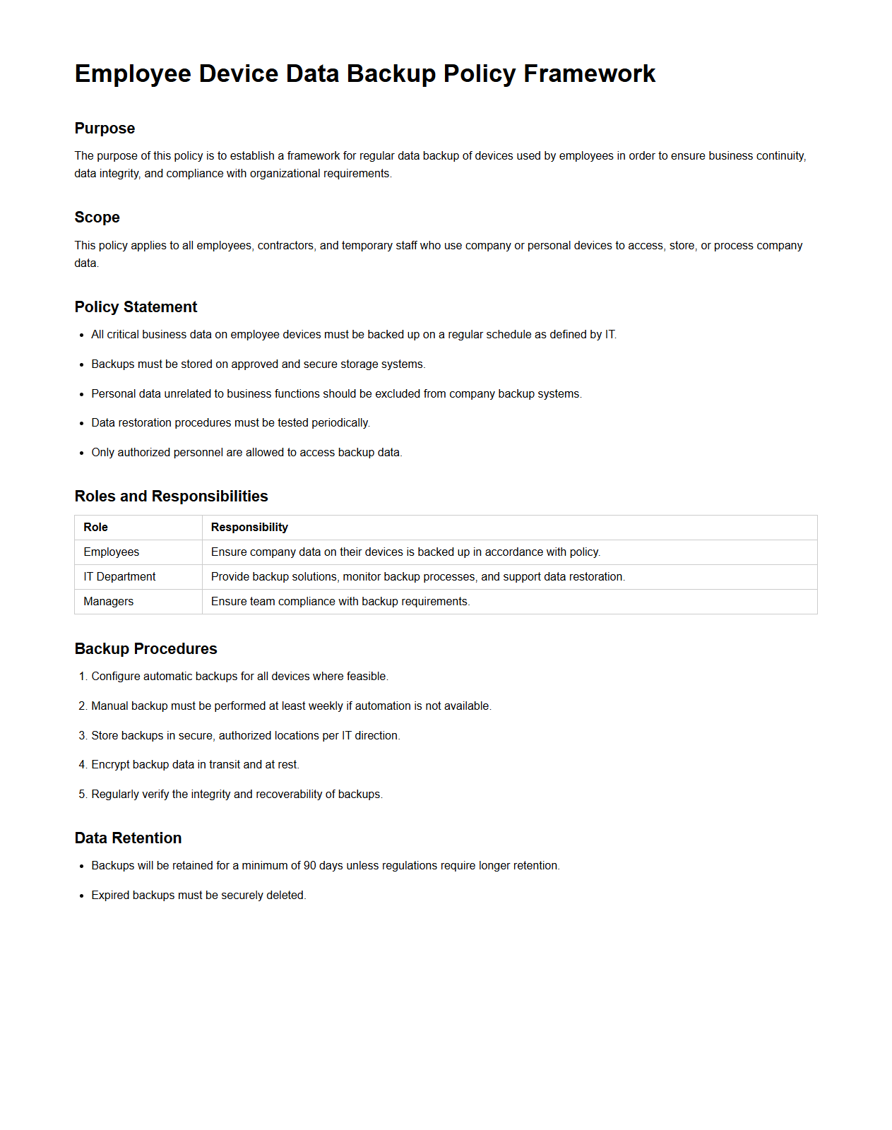 Employee Device Data Backup Policy Framework