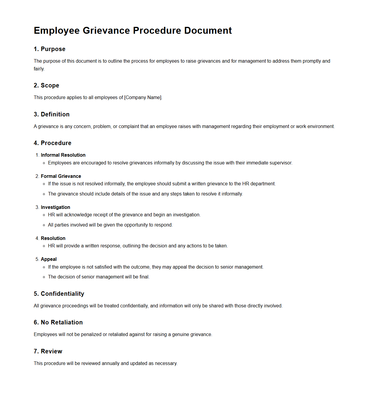 Employee Grievance Procedure Document