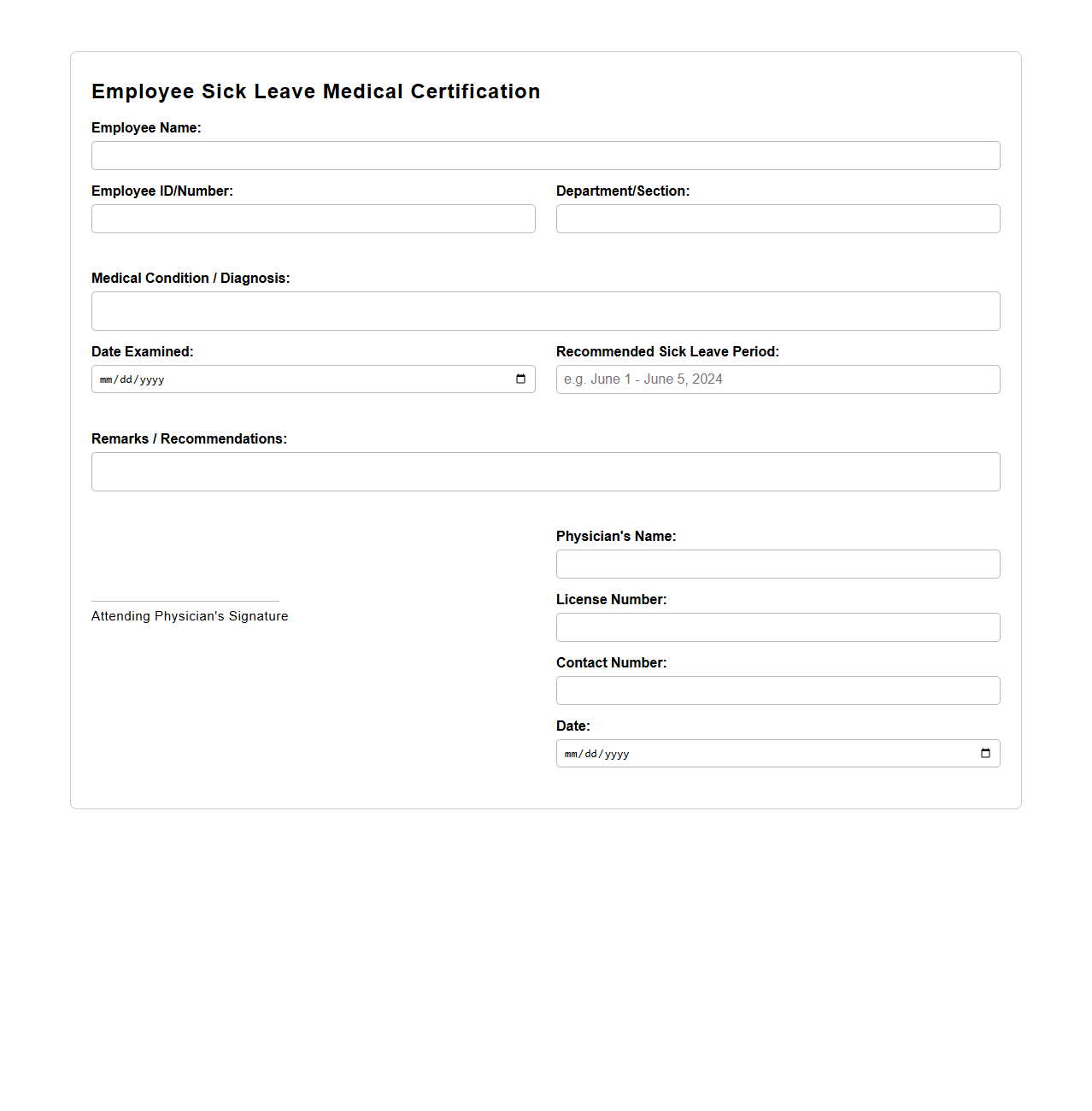 Employee Sick Leave Medical Certification