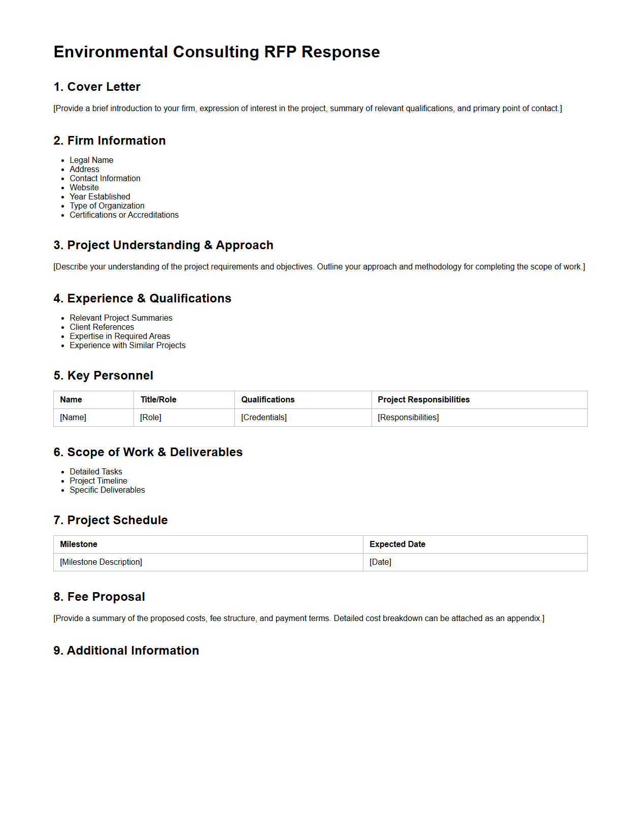 Environmental Consulting RFP Response Format