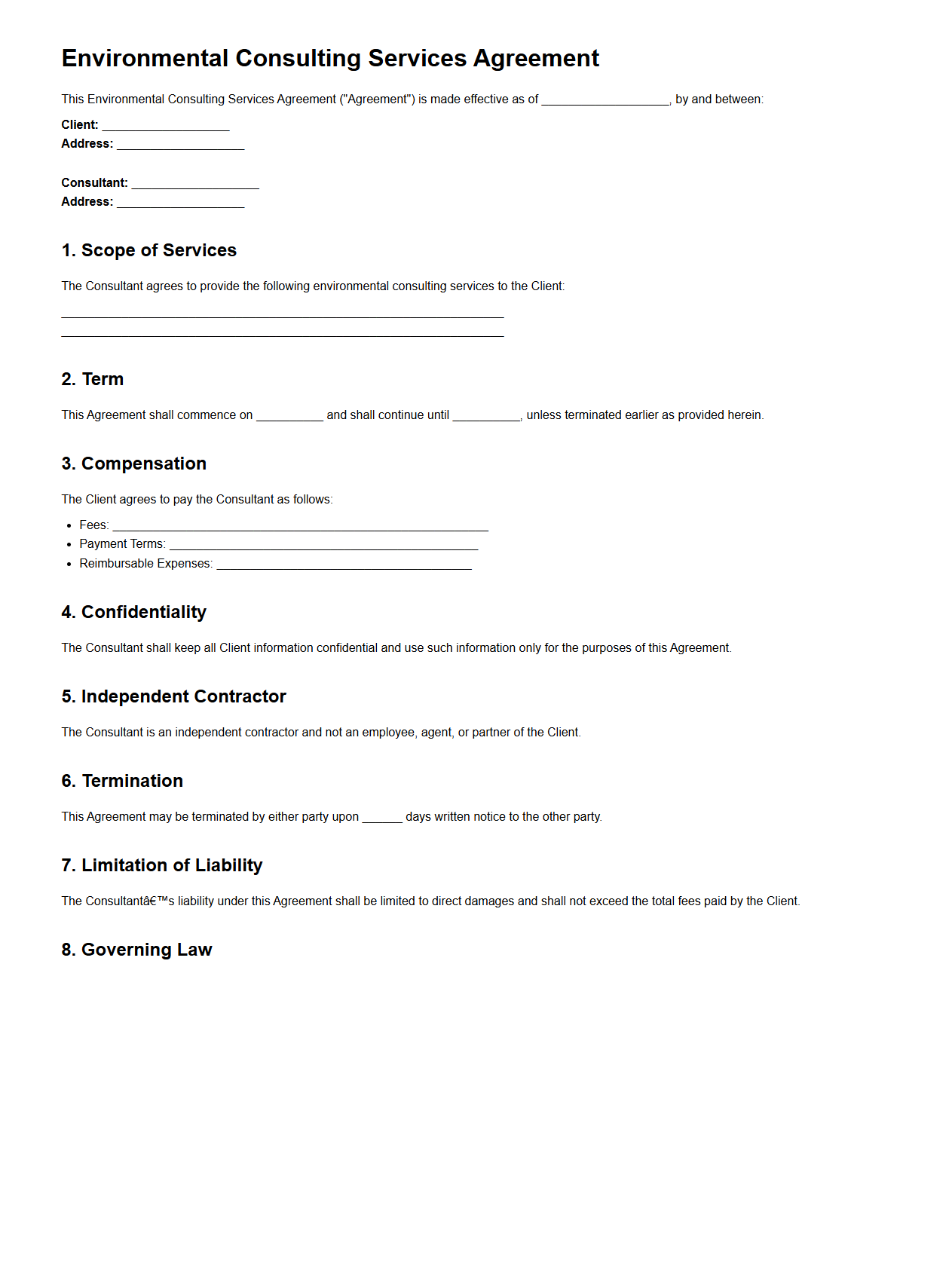 Environmental Consulting Services Agreement Document