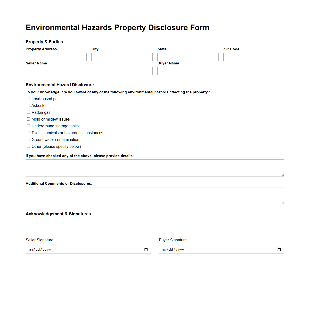 Environmental Hazards Property Disclosure Form