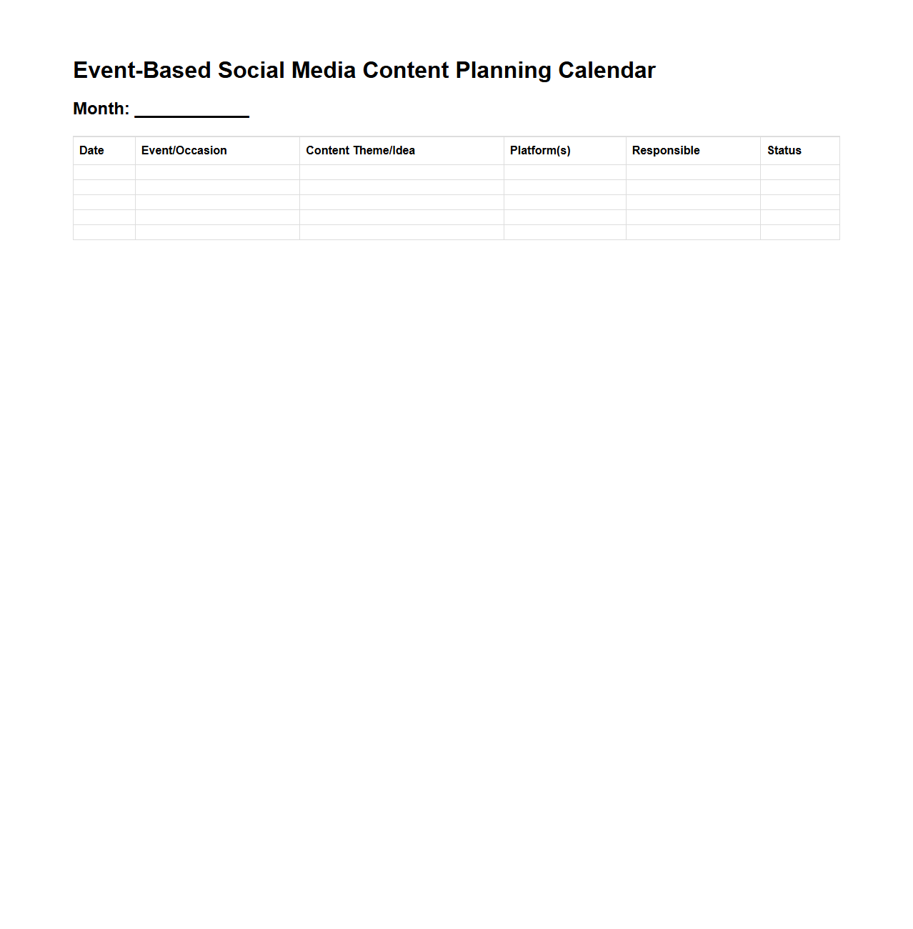 Event-Based Social Media Content Planning Calendar