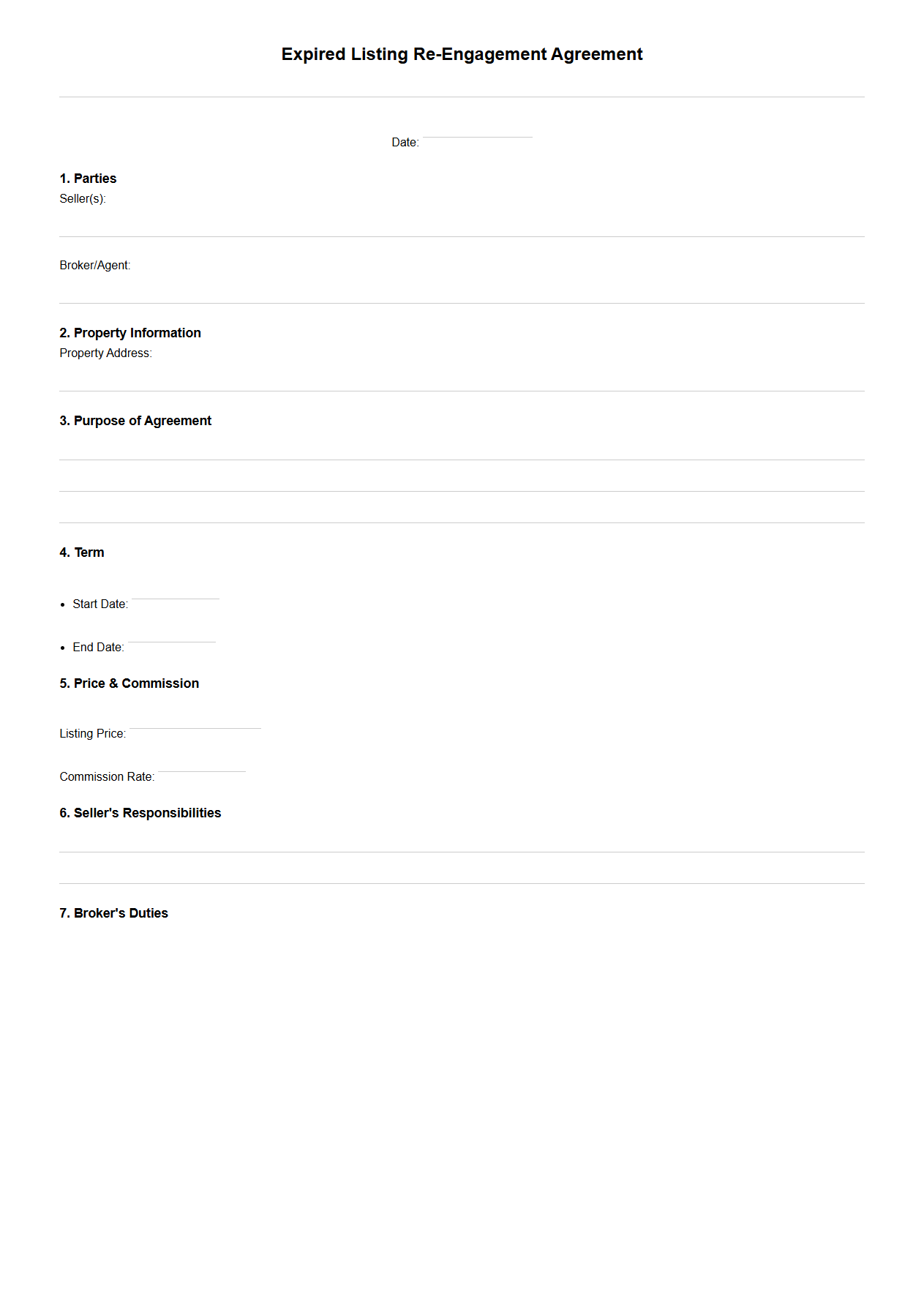Expired Listing Re-Engagement Agreement Structure