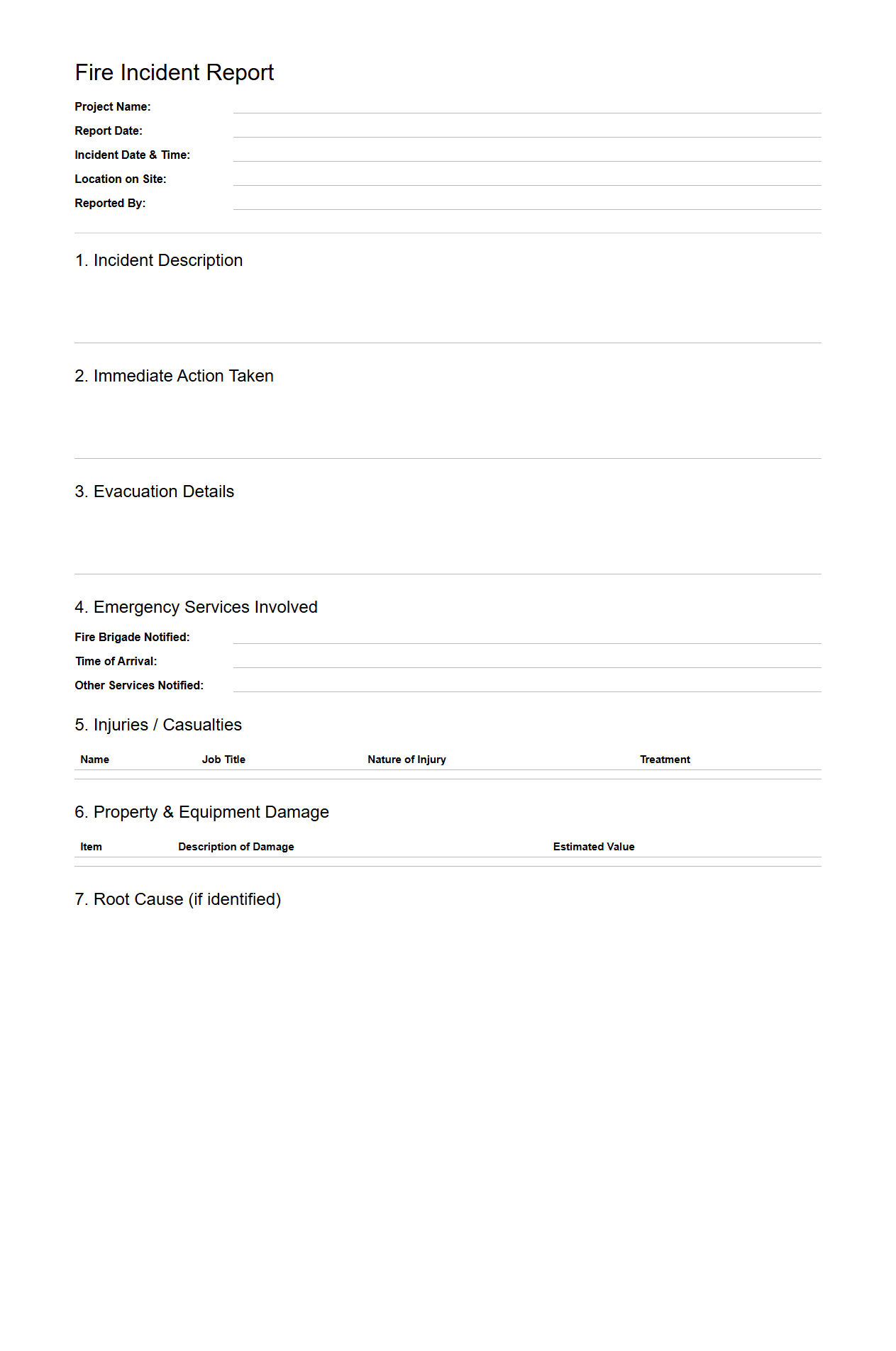 Fire Incident Report Example for Construction Sites