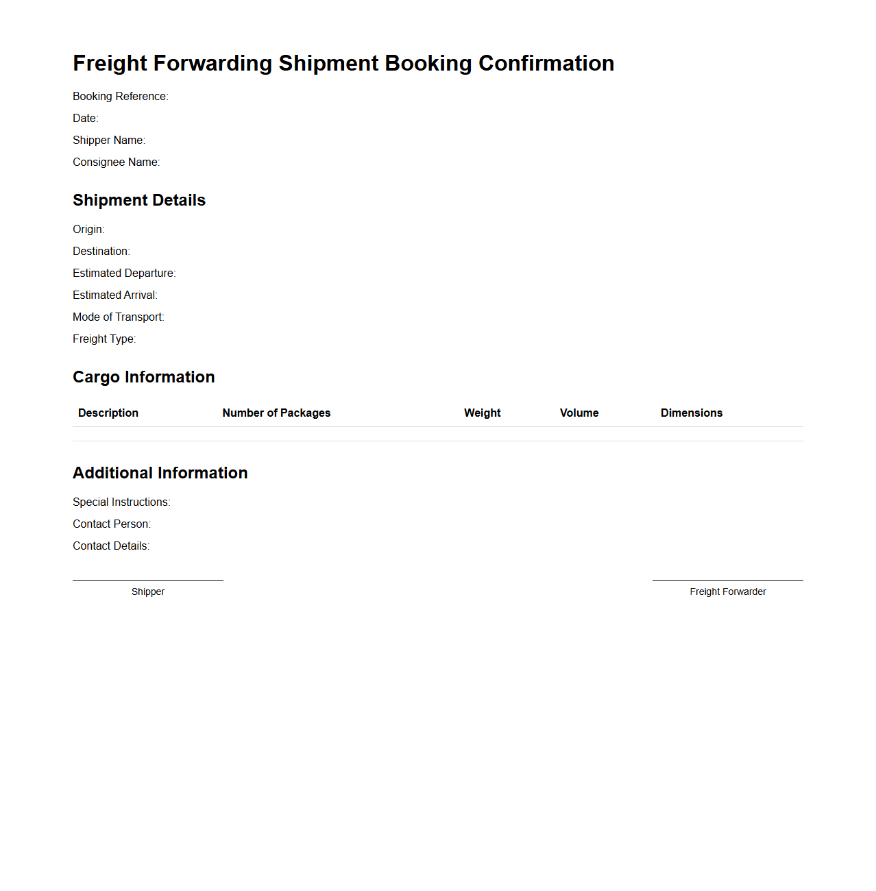 Freight Forwarding Shipment Booking Confirmation Template
