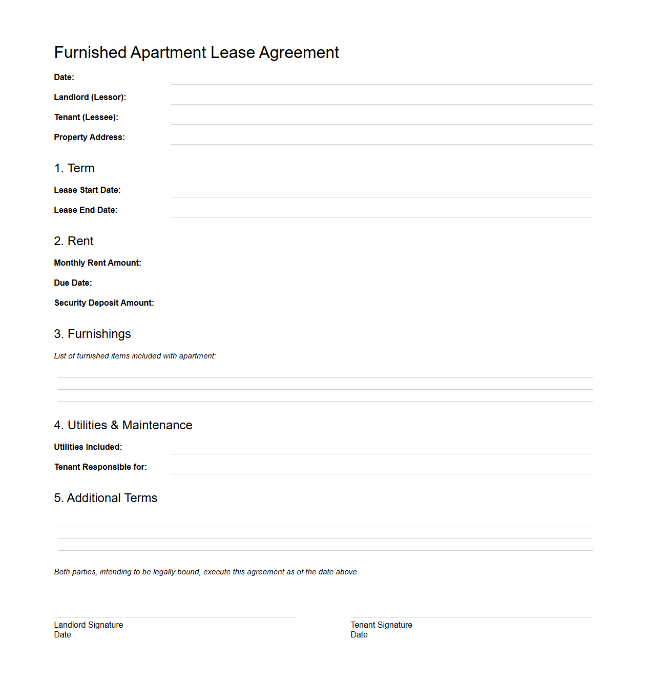 Furnished Apartment Lease Agreement