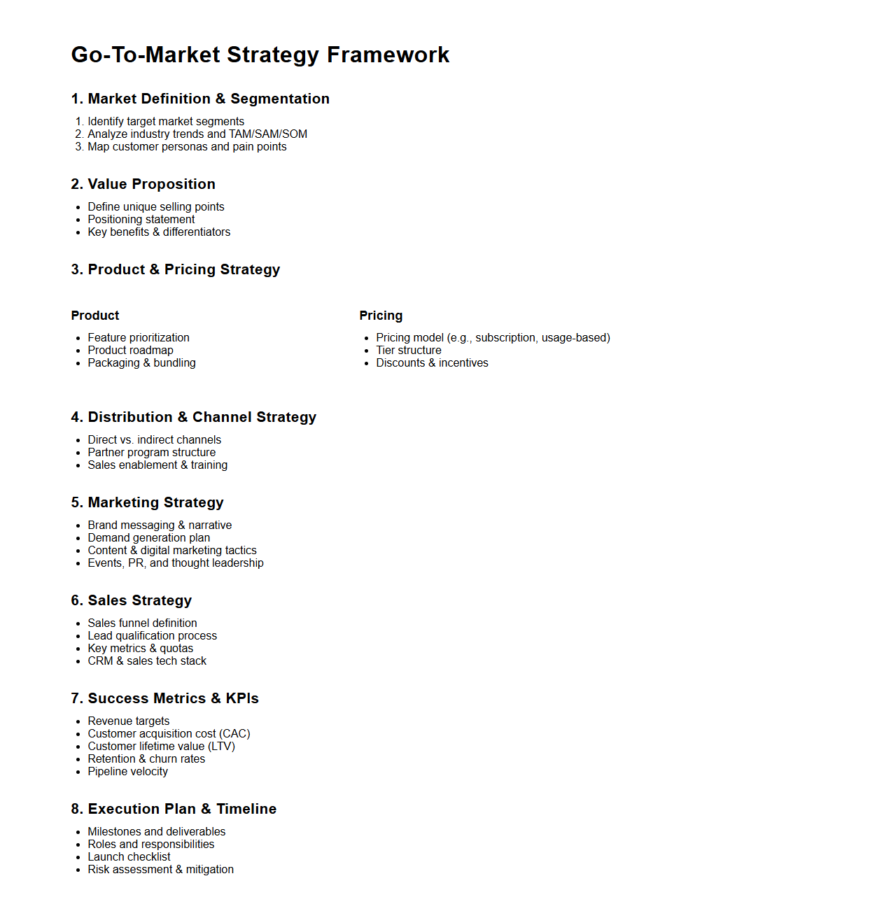Go-To-Market Strategy Framework Sample