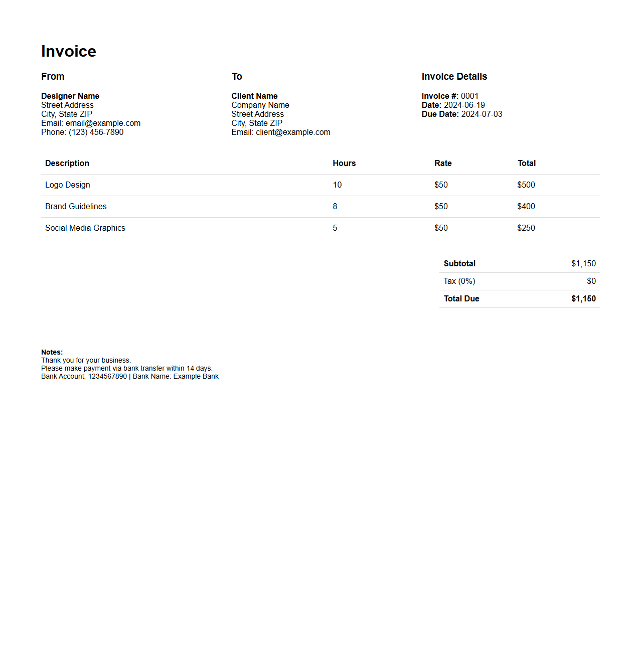 Graphic Design Freelance Invoice Template