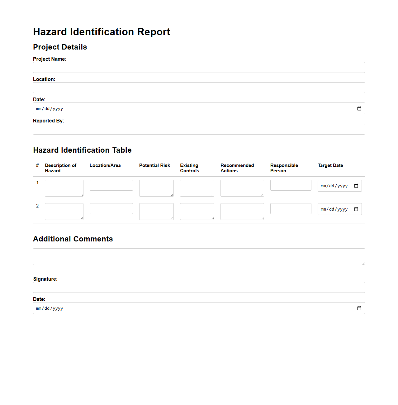 Hazard Identification Report for Building Projects