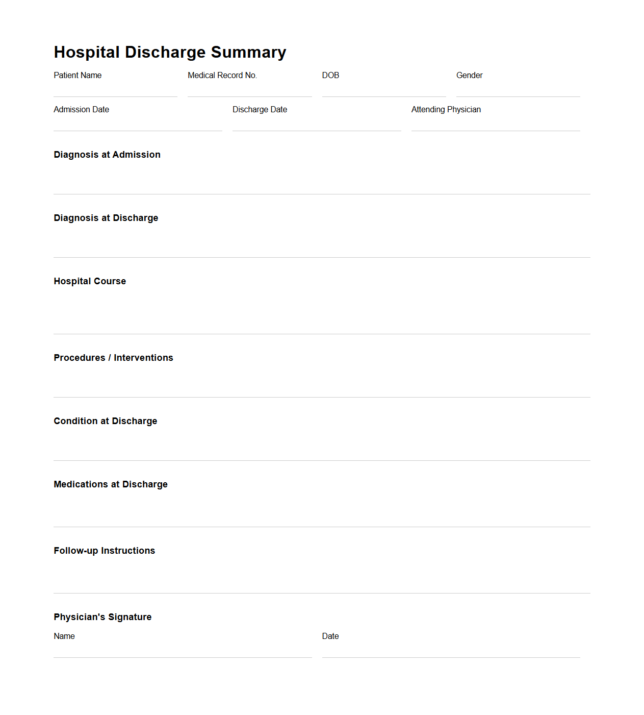 Hospital Discharge Summary for Acute Care