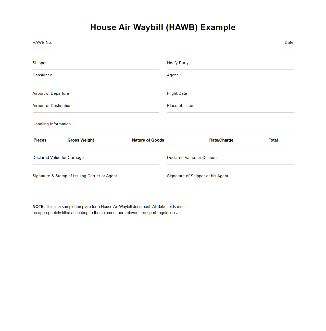 House Air Waybill Example