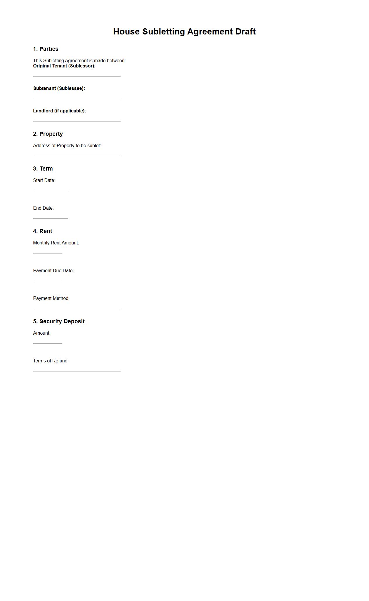 House Subletting Agreement Draft