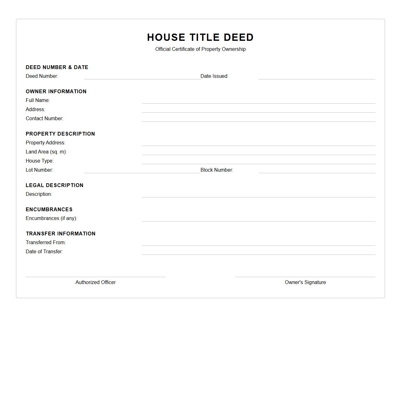 House Title Deed Example
