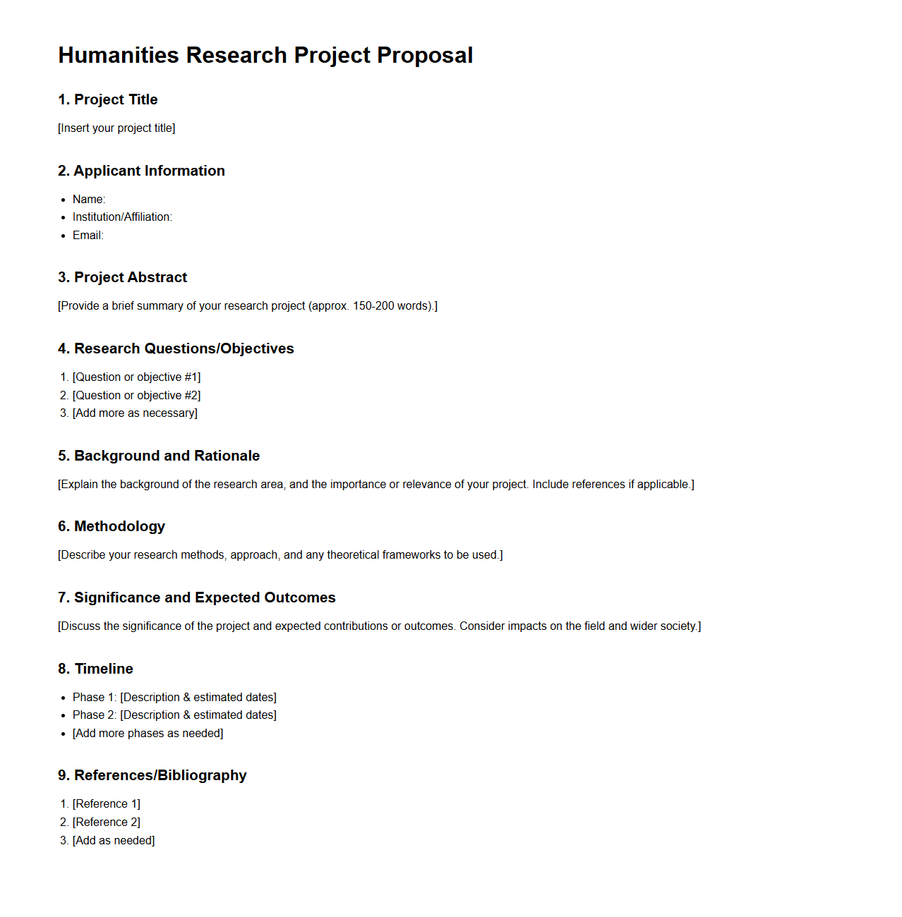 Humanities Research Project Proposal Format