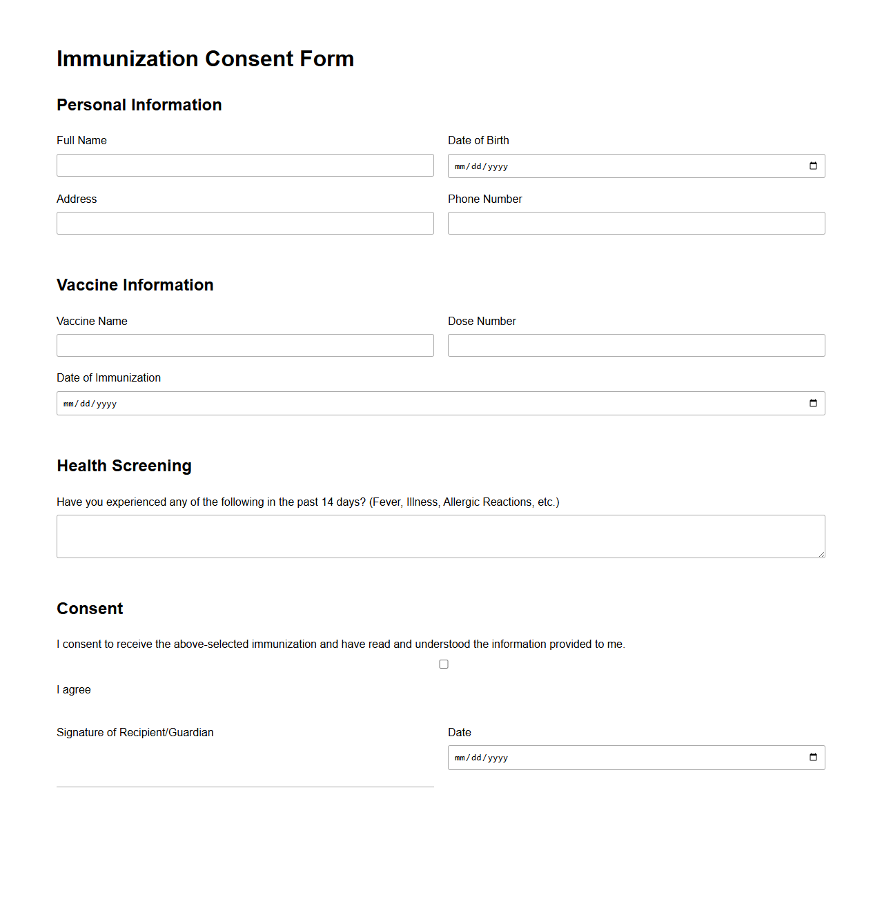 Immunization Consent Form Sample