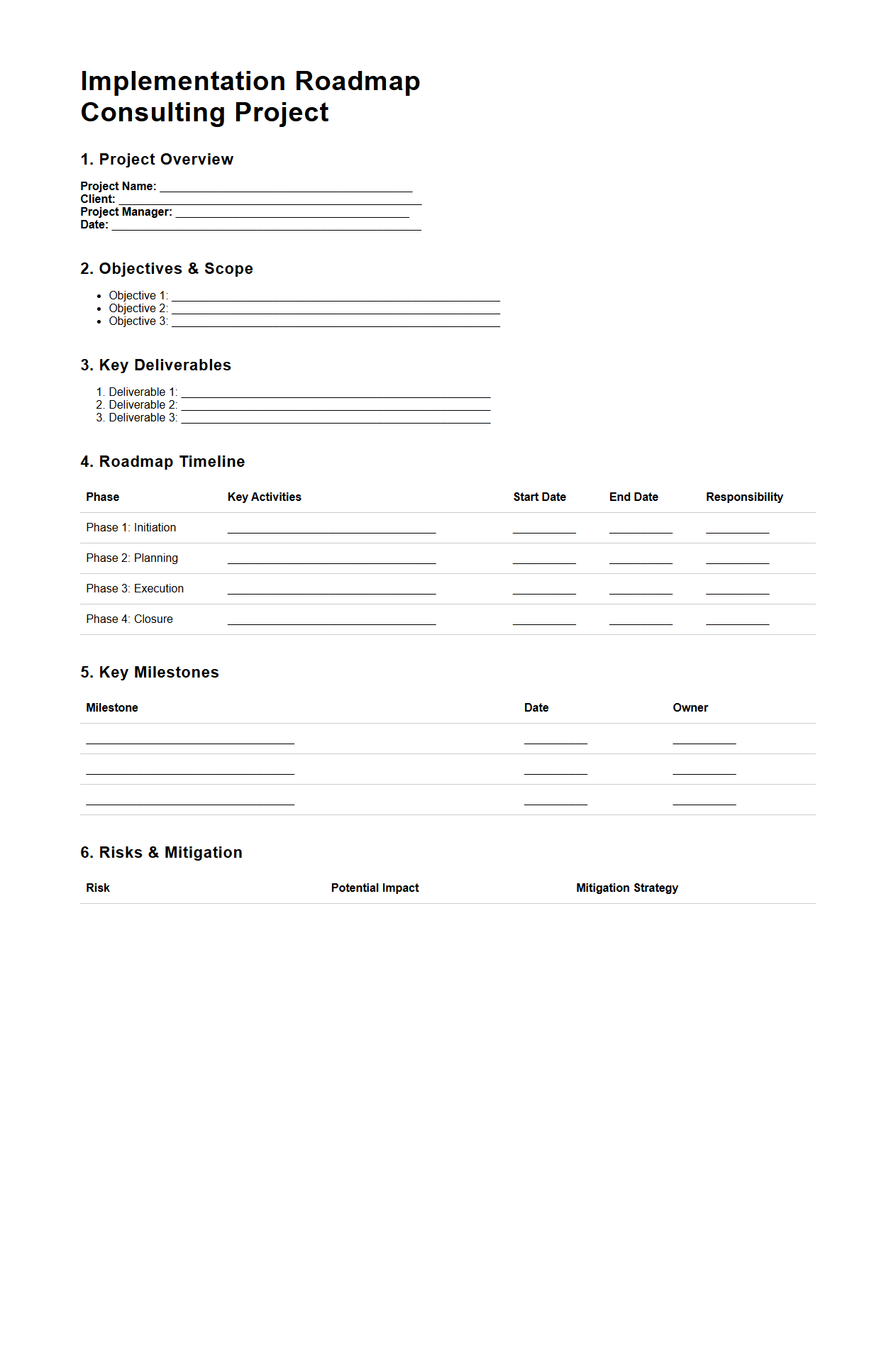 Implementation Roadmap Document for Consulting Projects