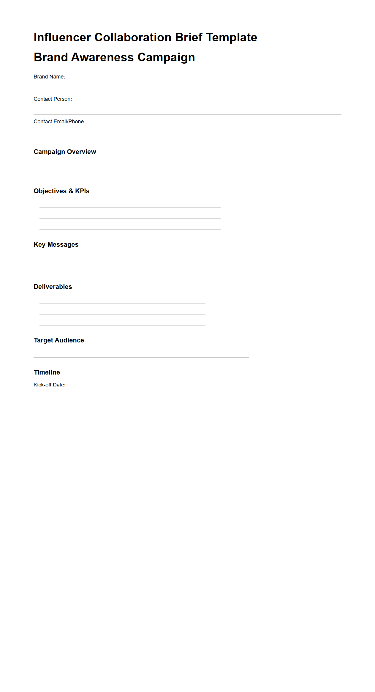 Influencer Collaboration Brief Template for Brand Awareness