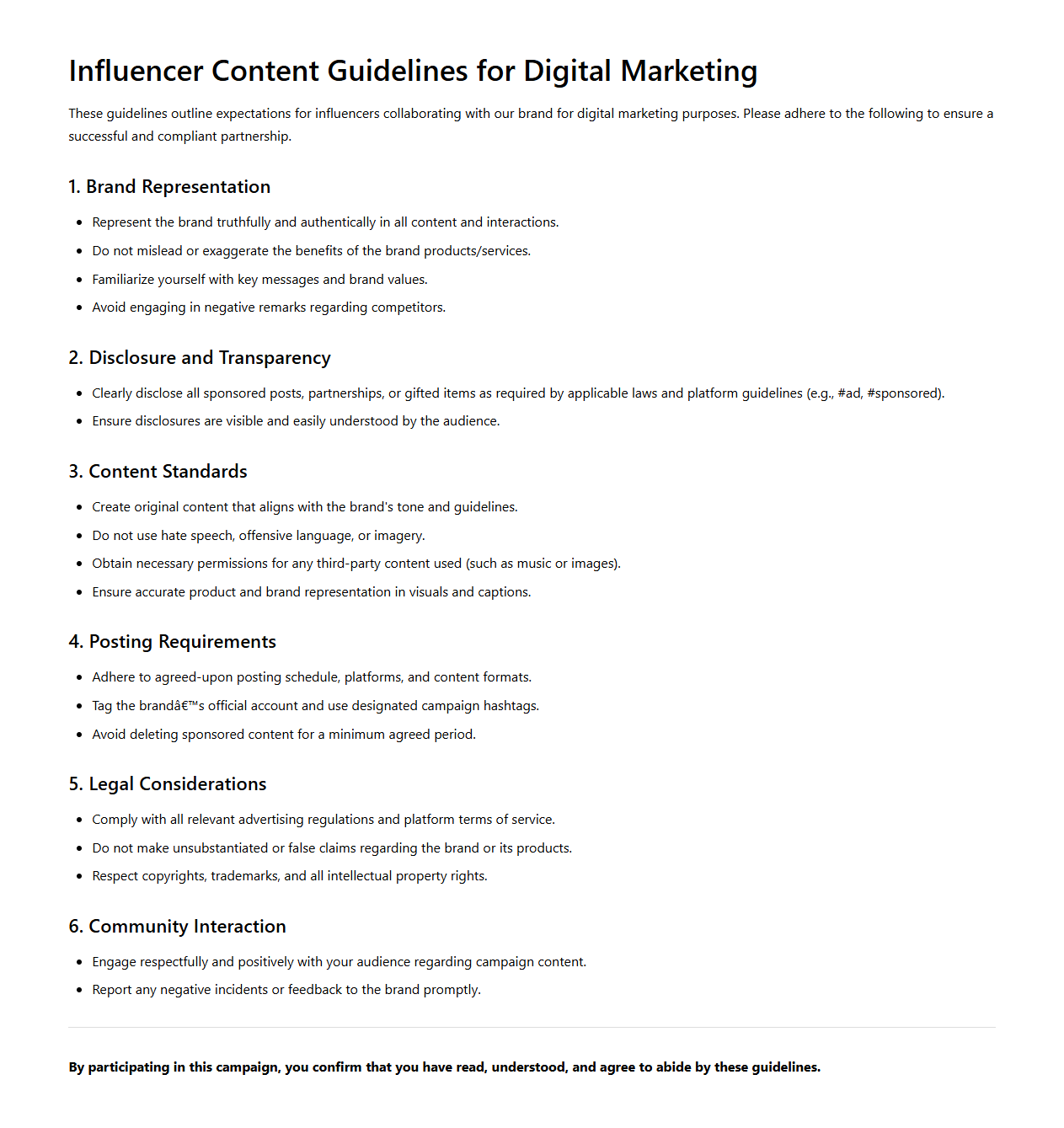 Influencer Content Guidelines for Digital Marketing