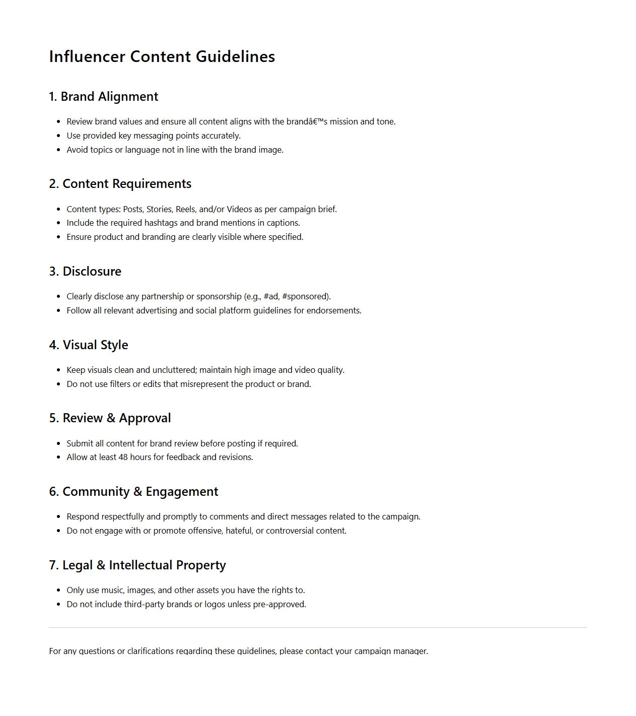 Influencer Content Guidelines Document
