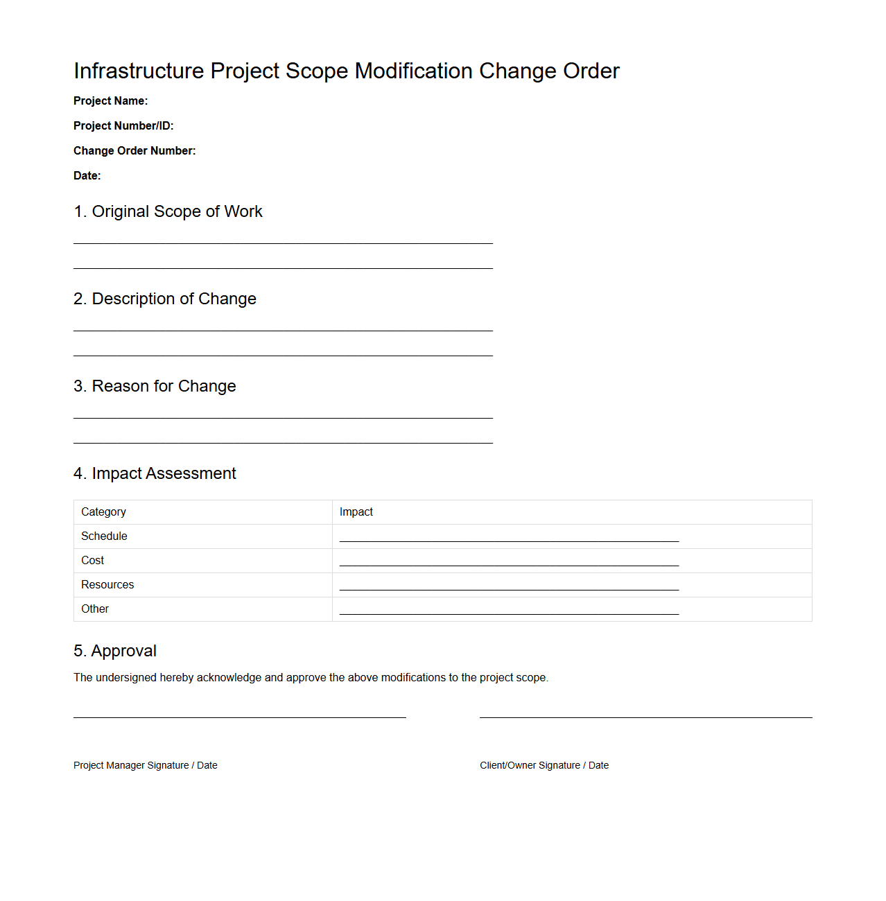 Infrastructure Project Scope Modification Change Order