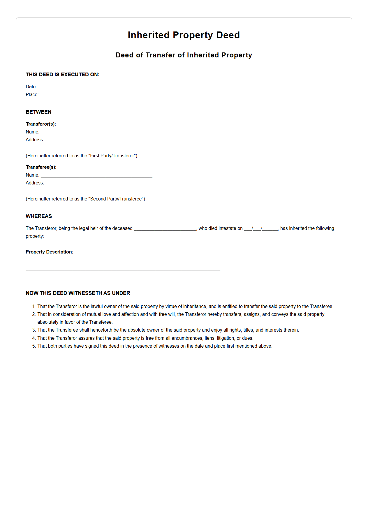 Inherited Property Deed Format
