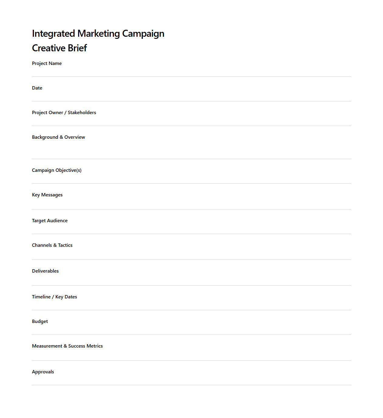 Integrated Marketing Campaign Creative Brief Structure