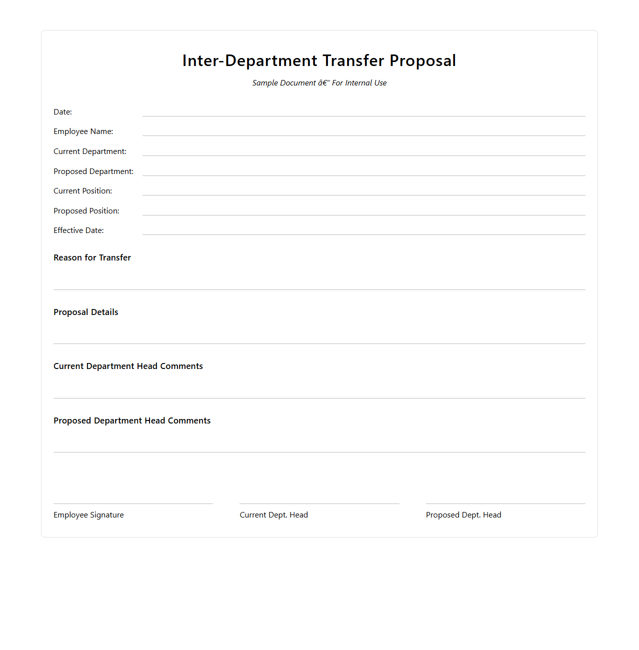 Inter-Department Transfer Proposal Sample
