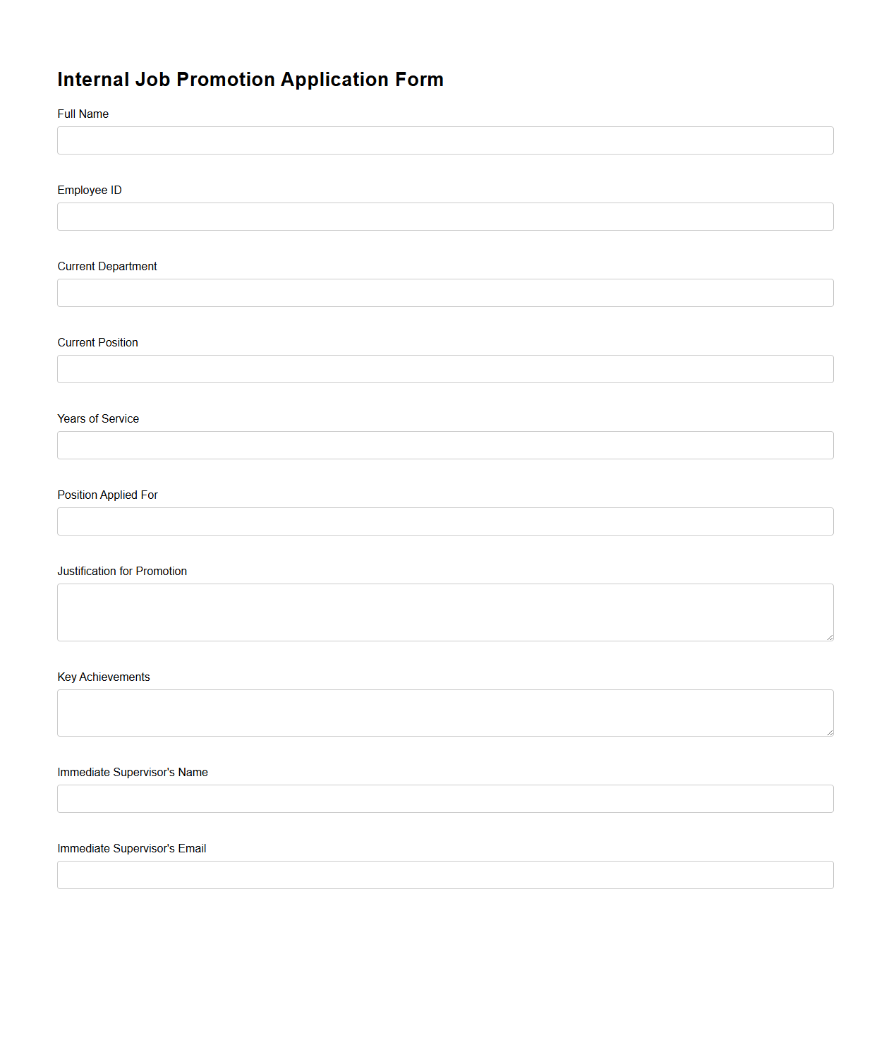 Internal Job Promotion Application Form Sample