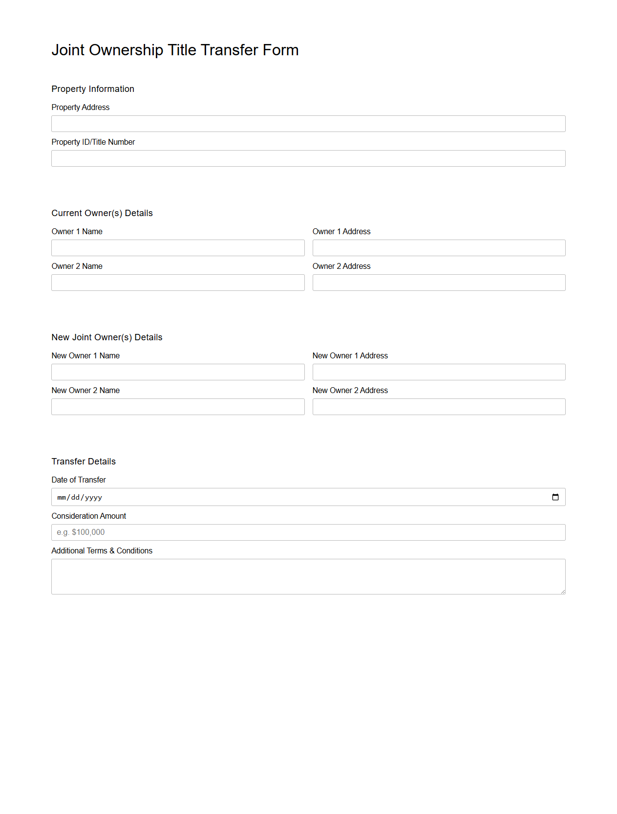 Joint Ownership Title Transfer Form Example
