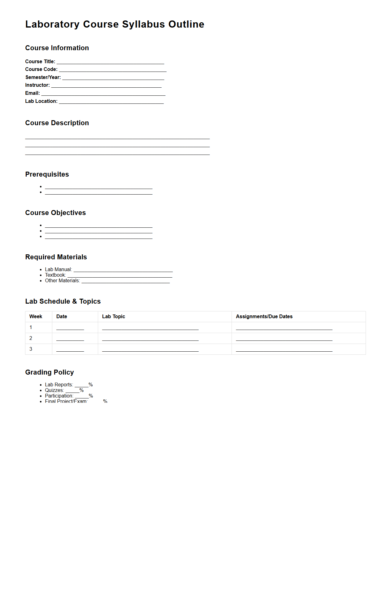 Laboratory Course Syllabus Outline Example