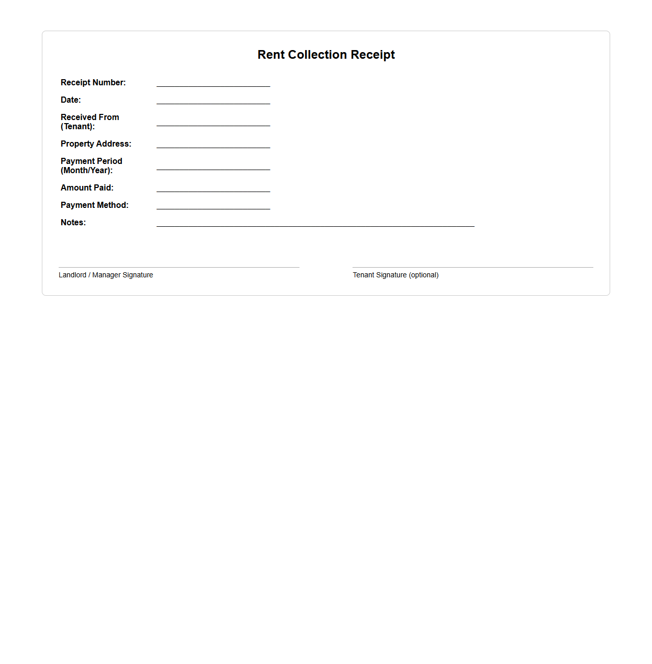 Landlord Rent Collection Receipt Example