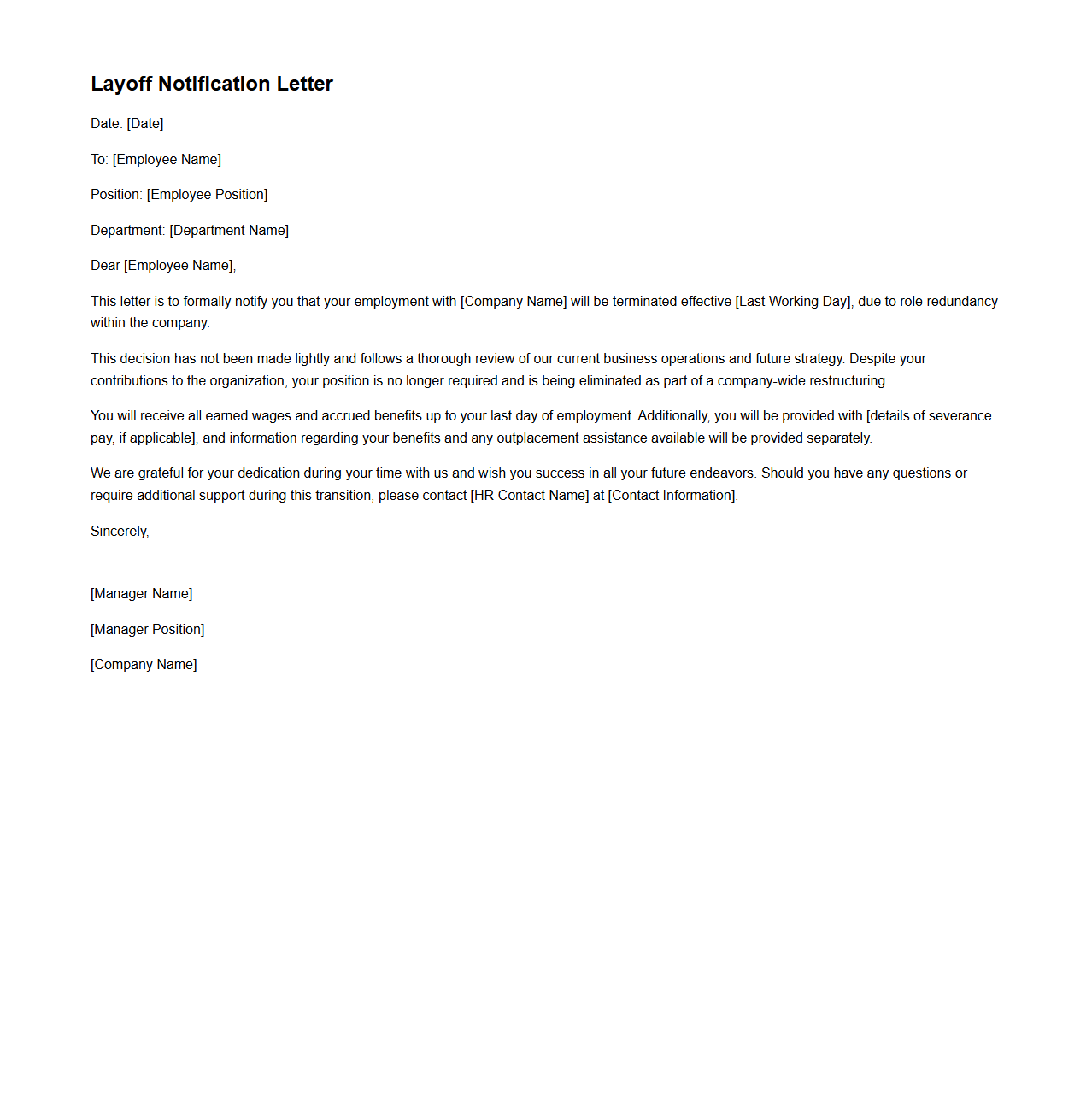 Layoff Notification Sample Due to Redundancy