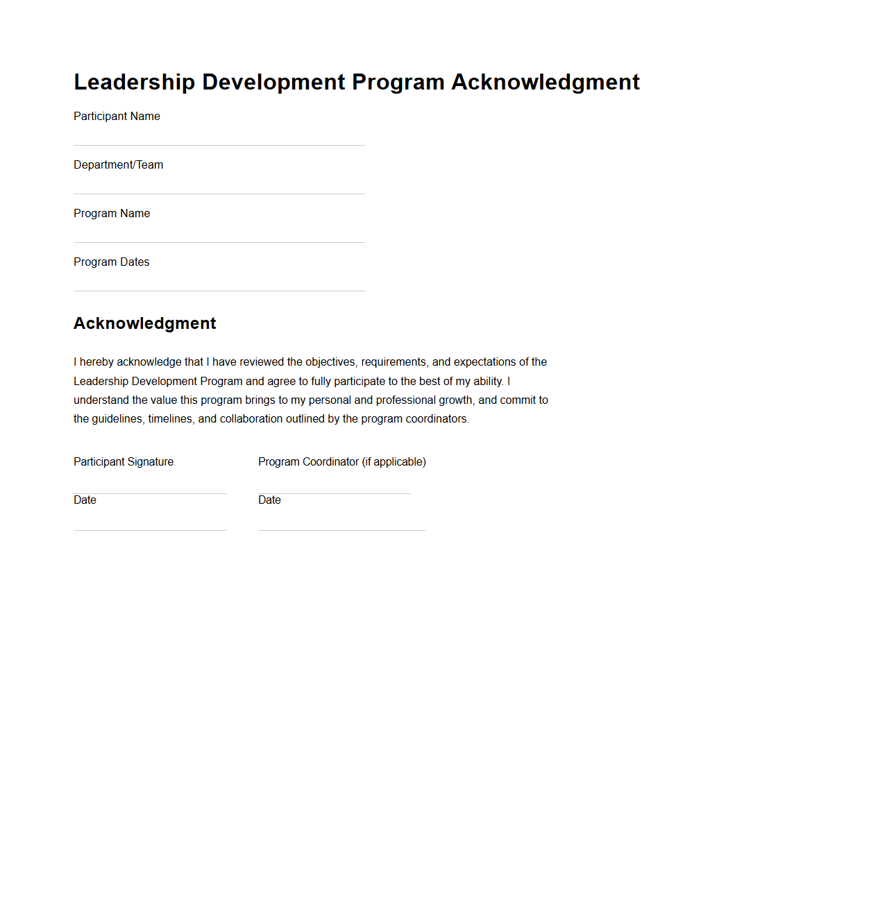 Leadership Development Program Acknowledgment Document