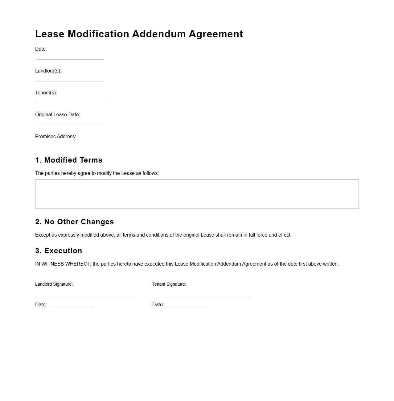 Lease Modification Addendum Agreement Template