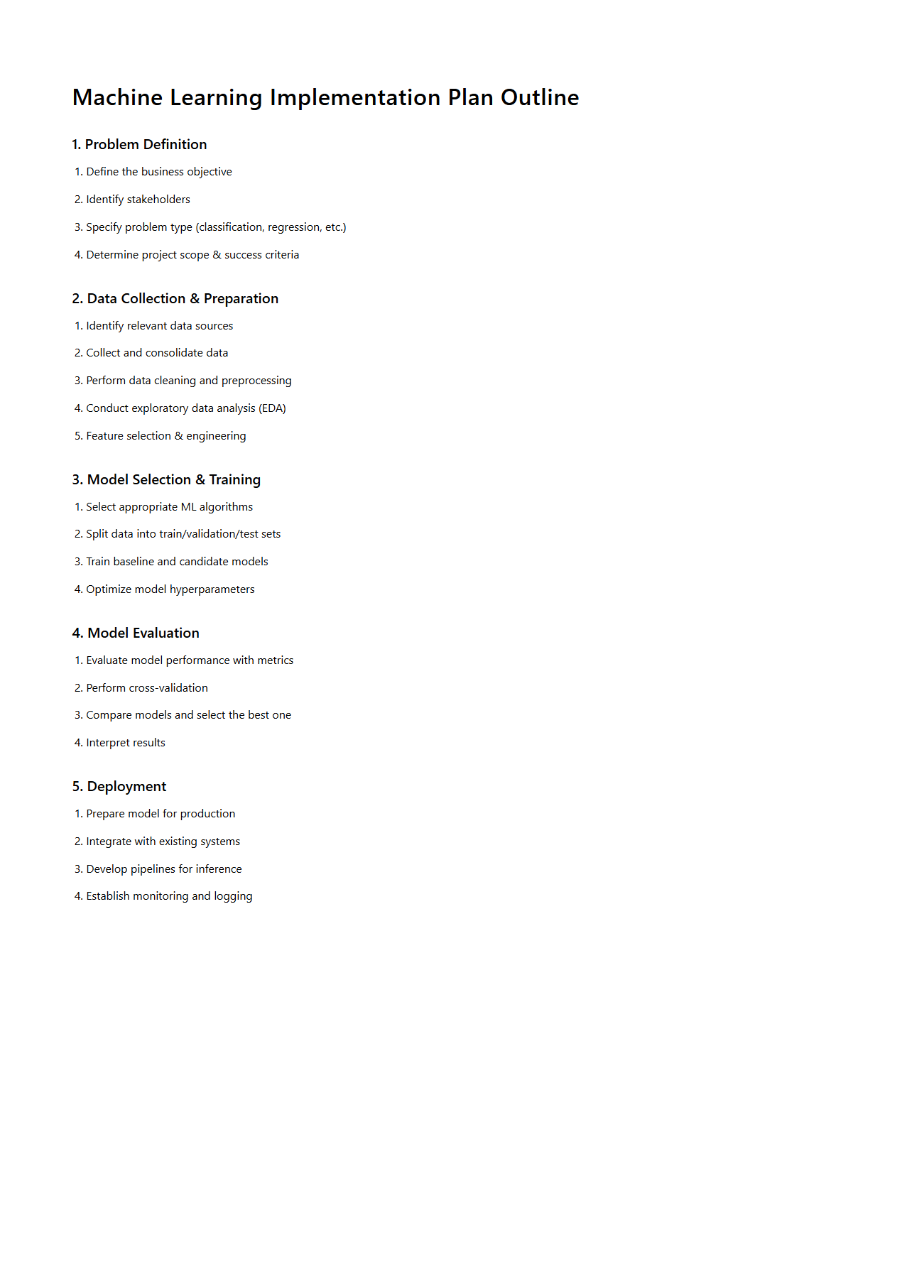 Machine Learning Implementation Plan Outline