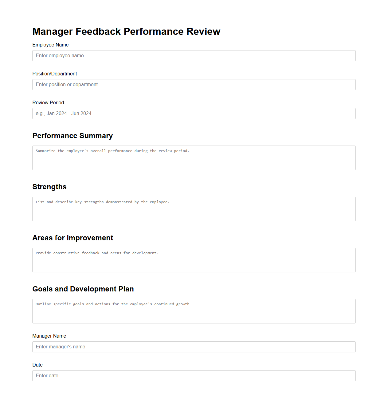 Manager Feedback Performance Review Sample