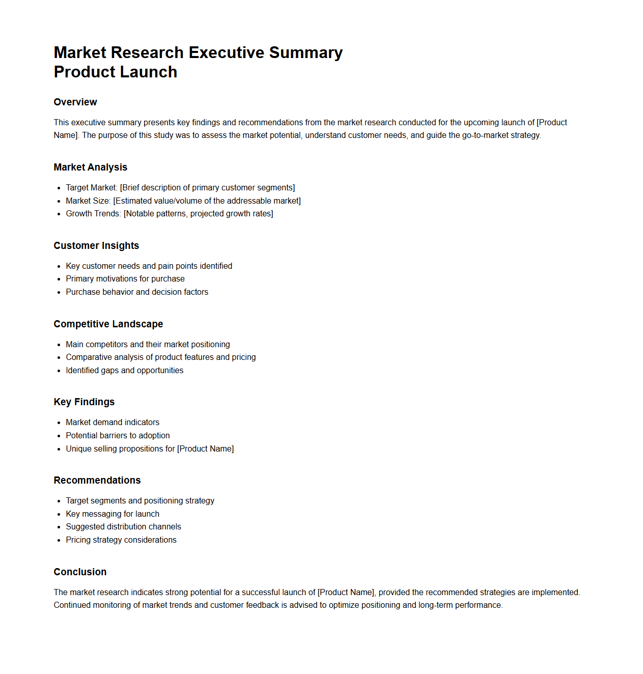 Market Research Executive Summary for Product Launch