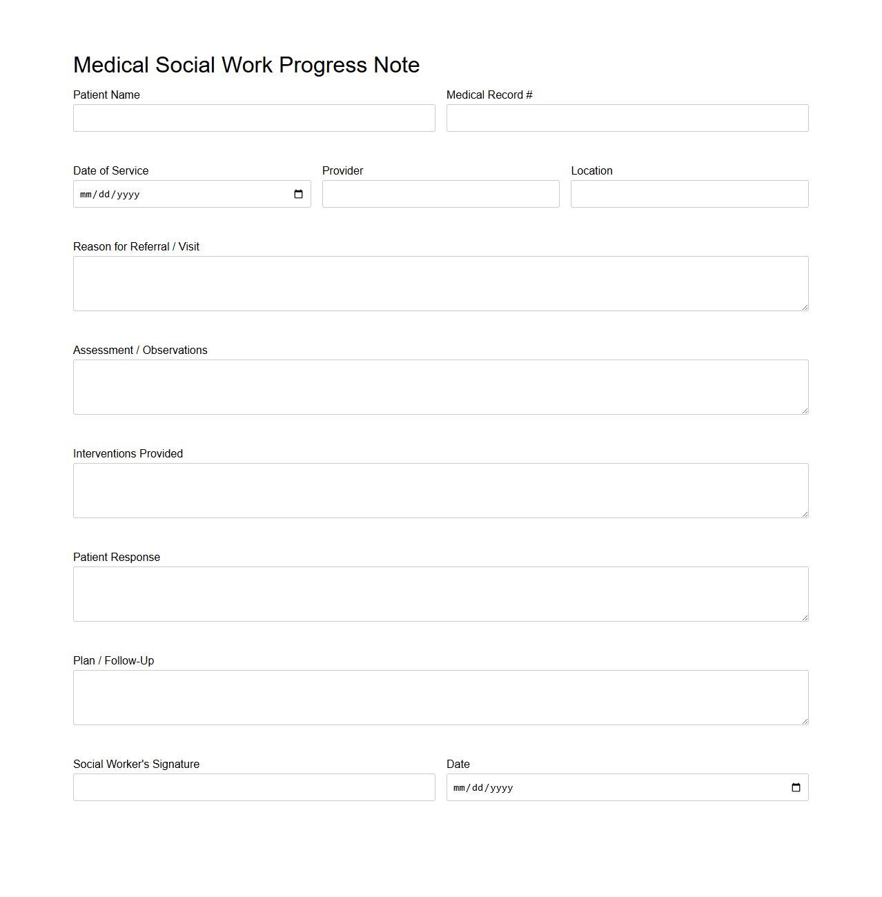 Medical Social Work Progress Note Sample
