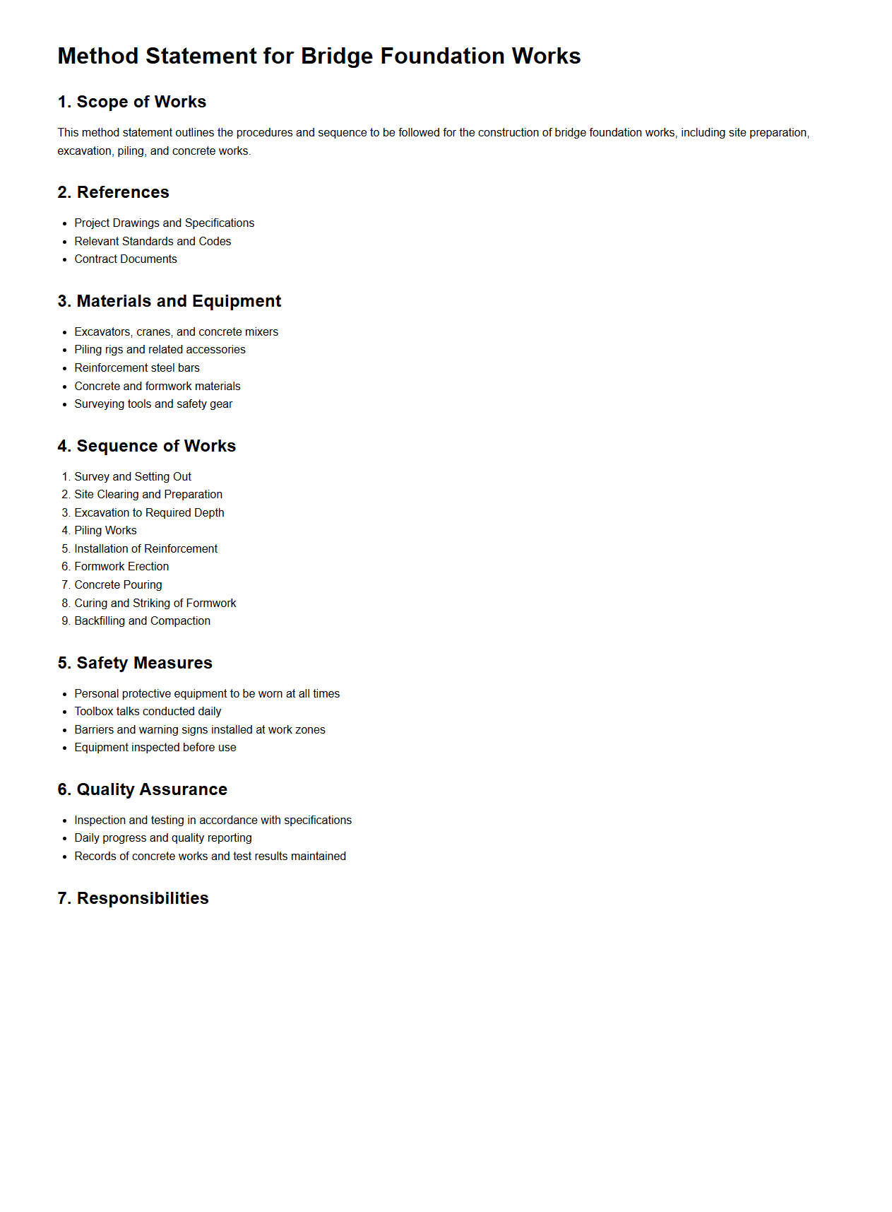 Method Statement for Bridge Foundation Works