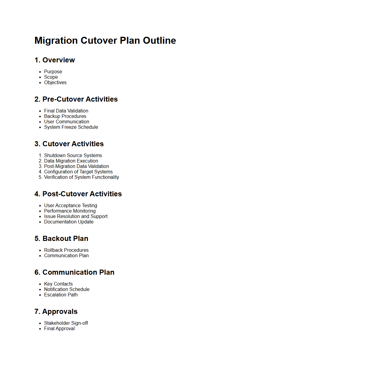 Migration Cutover Plan Outline