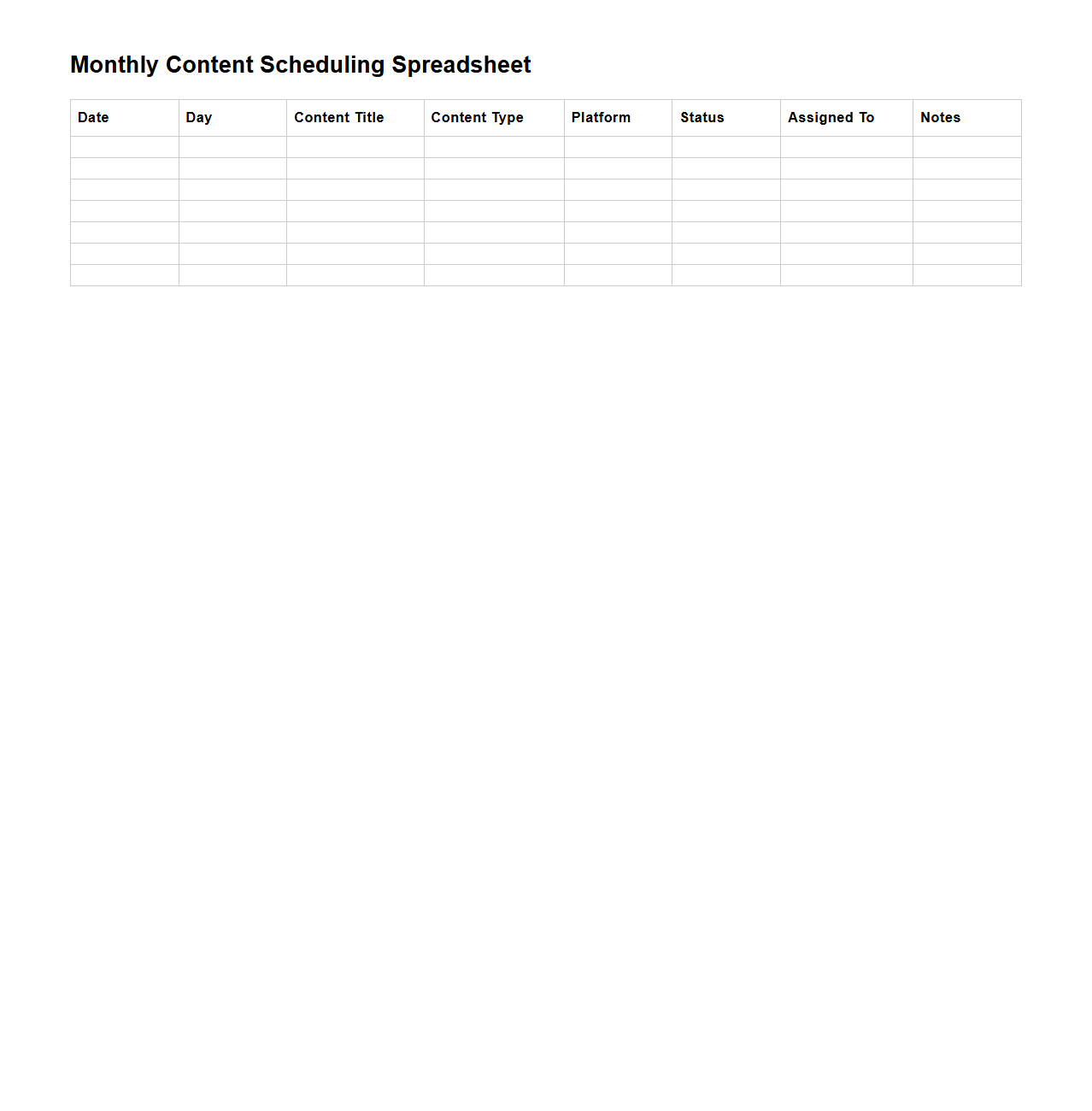 Monthly Content Scheduling Spreadsheet