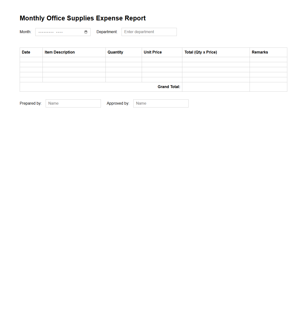 Monthly Office Supplies Expense Reporting Format