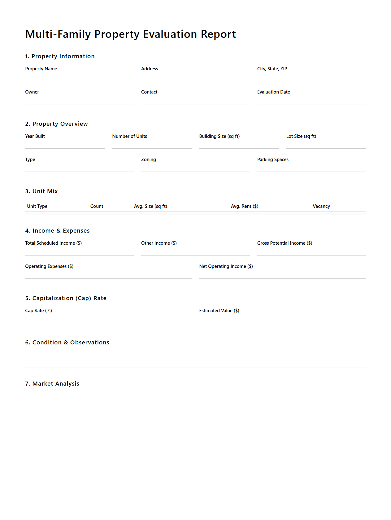 Multi-Family Property Evaluation Report Format